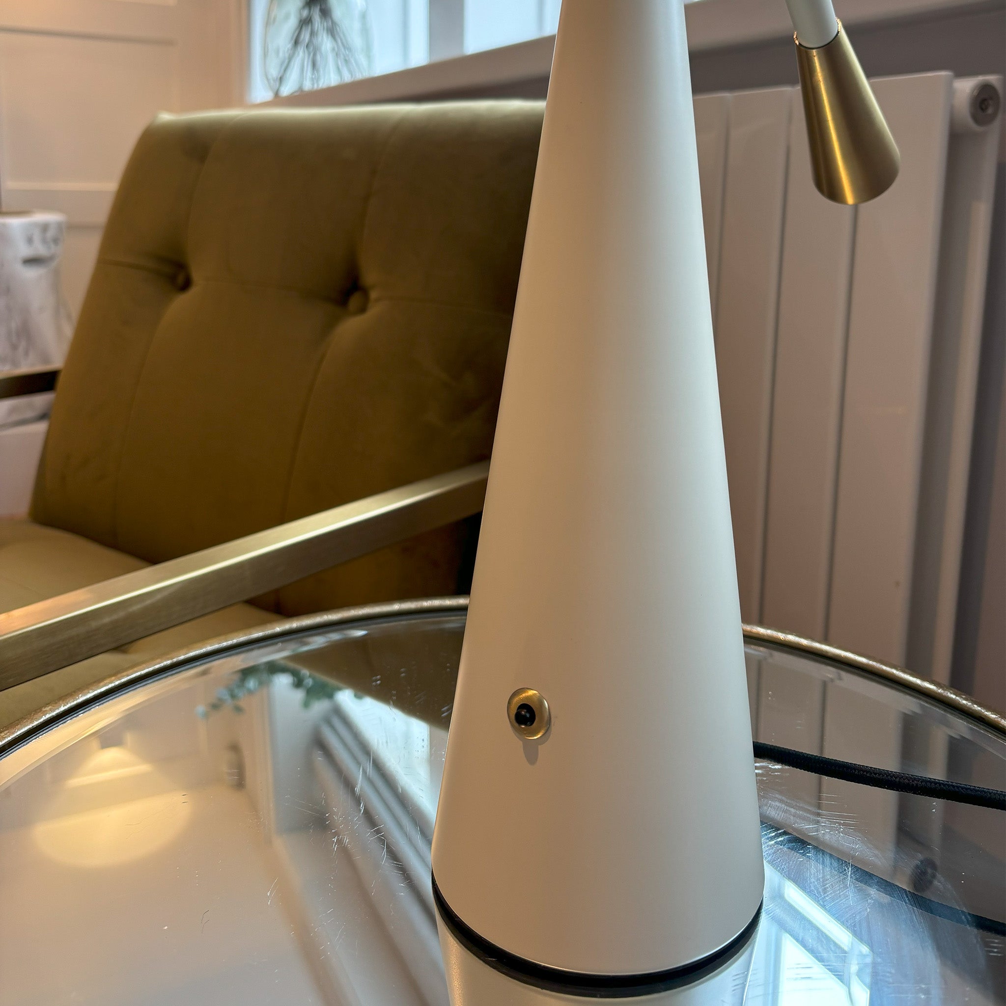Pivoting Table Lamp in Cream and Antique Brass